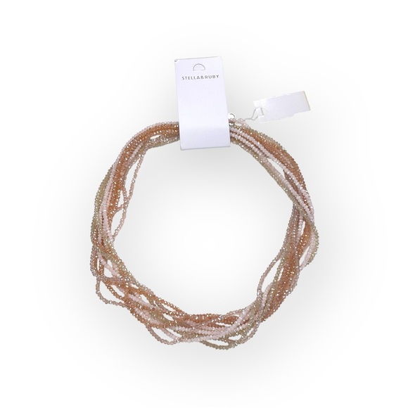 new Stella + Ruby ❃ Multi Strand Glass Bead Necklace ❃ Silver Cashmere Champagne - Picture 5 of 16